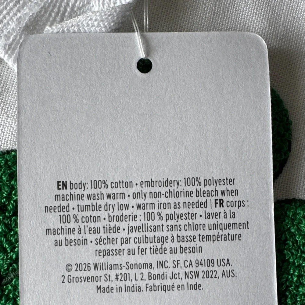 Williams Sonoma White Tea Towels with Embroidered Green Shamrock
